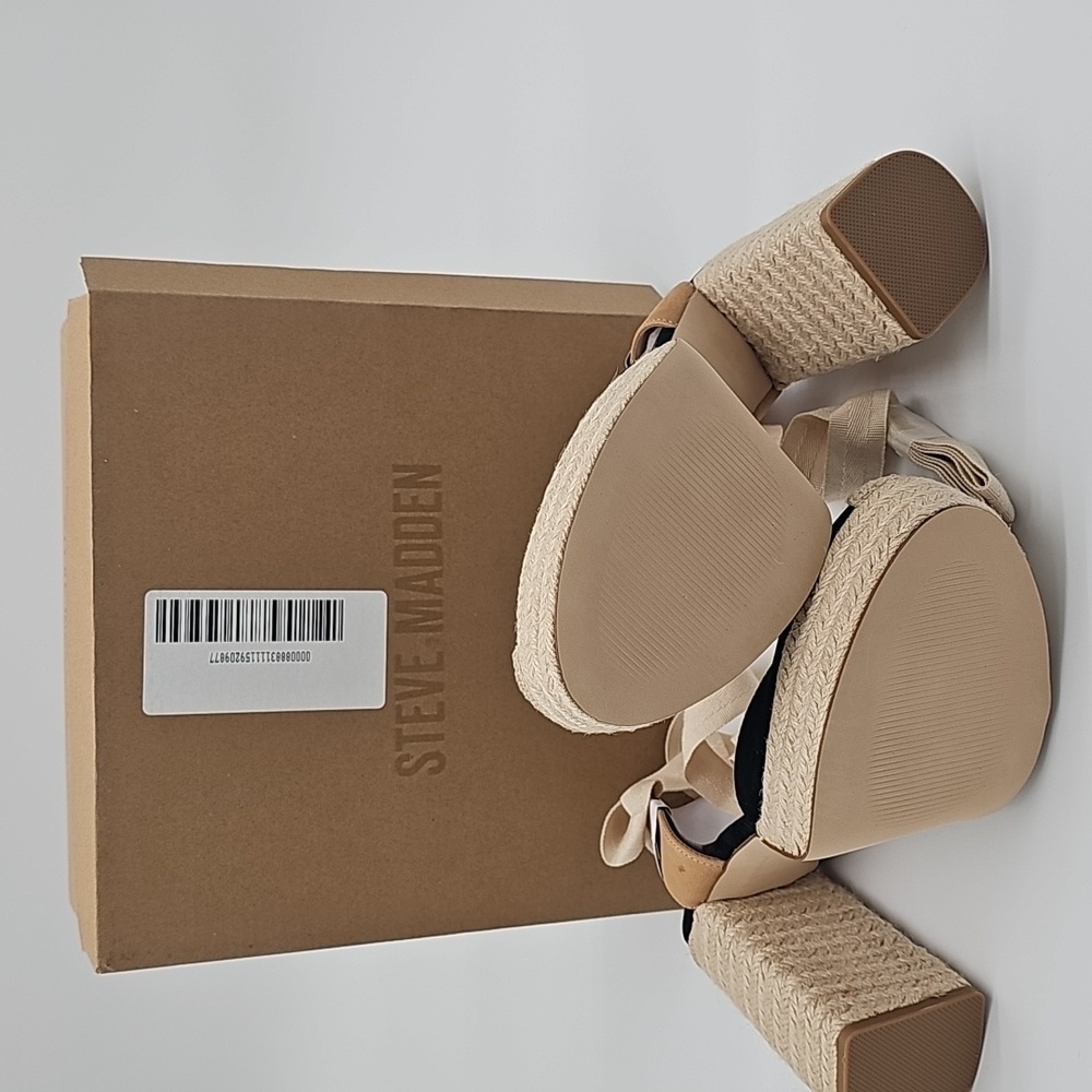 Steve Madden LUVLEY Black Suede Espadrille Platform Ankle-Tie Heels - Picture 6 of 8